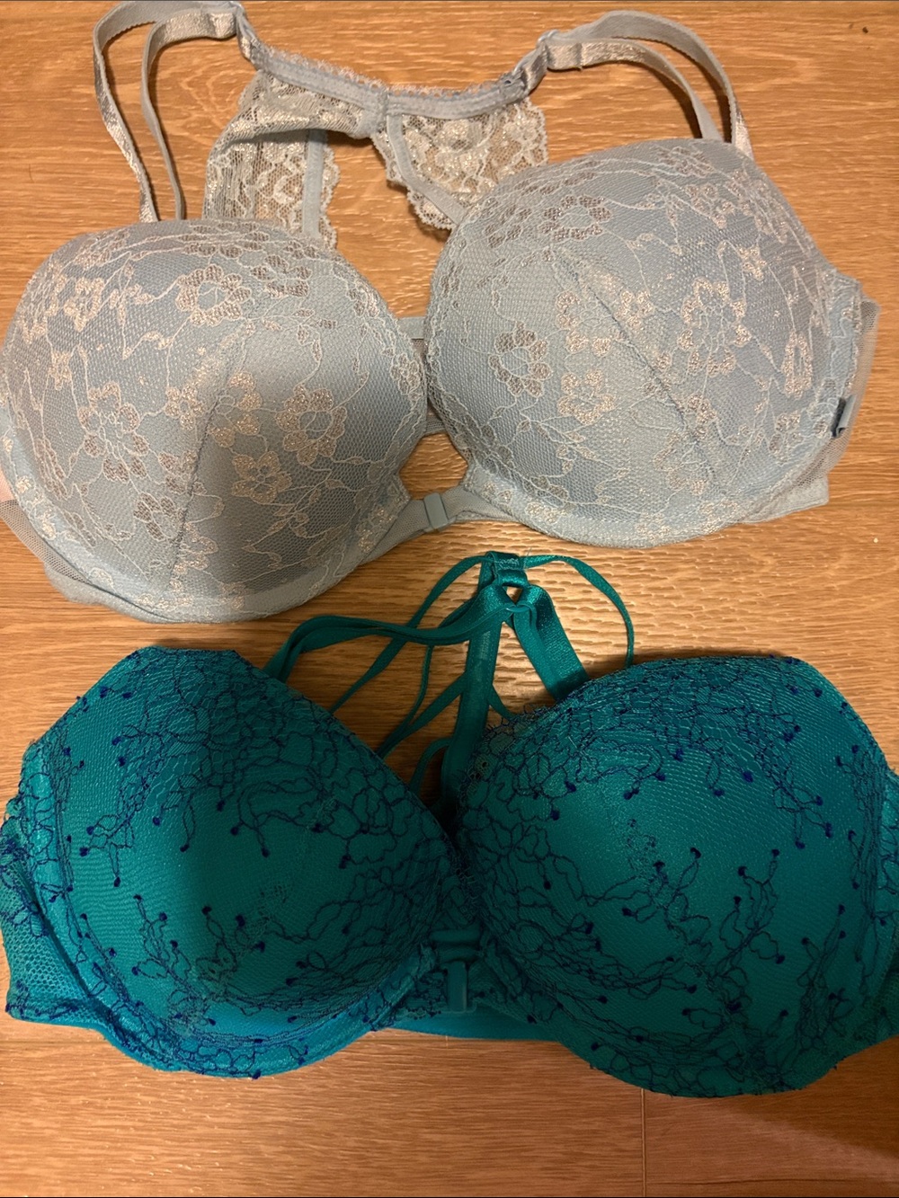 2 Victoria secret Lace Detail Push-Up Bra - Teal and Light Gray